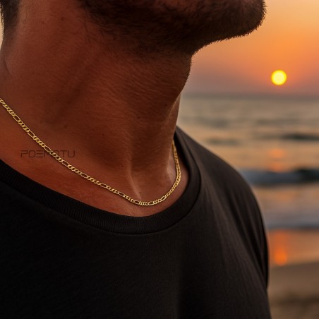 gold figaro link for men - men chain 9 Carats gold - tahitian jewerly for men - tahiti jewerly