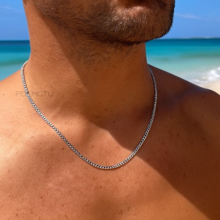 rhodium silver men's chain price length 50cm - tahitian jewerly for men - tahiti jewerly