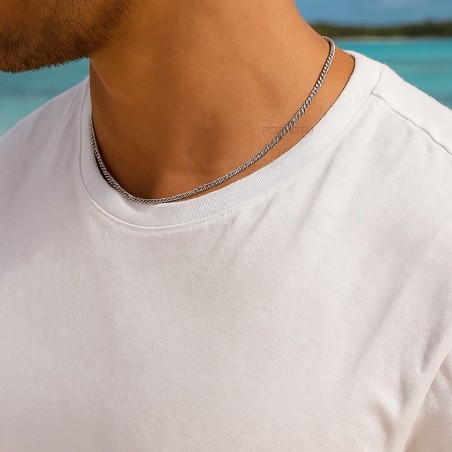 Rhodium Silver Men's Neck Chain - Curb link price - tahitian jewerly for men - tahiti jewerly
