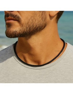 ras de cou homme en cuir noir tressé prix