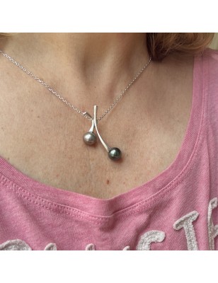 prix d'un toi et moi en pendentif argent avec deux perles de Tahiti