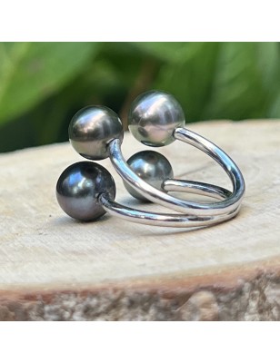 4 tahiti pearls on silver women's ring - tahitian cultured pearl jewel price