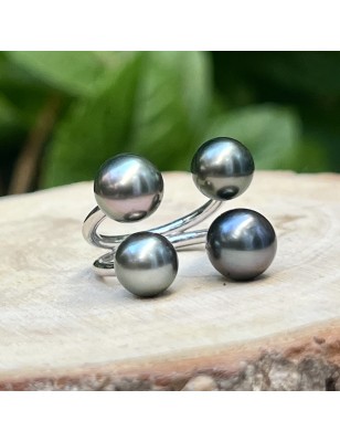 perles Tahiti en bague argent femme prix - bague avec 4 perles