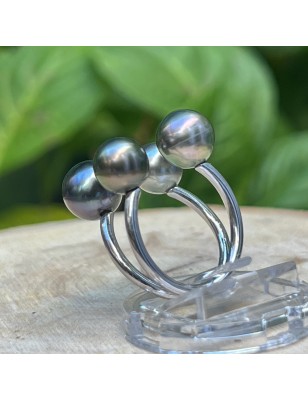 4 tahiti pearls on silver women's ring - tahitian cultured pearl jewel price