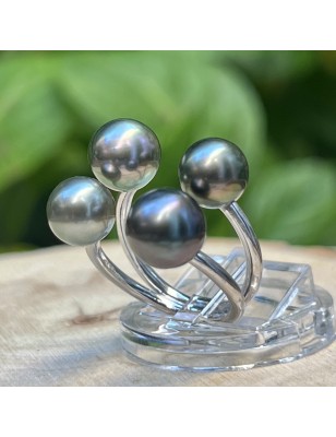 4 tahiti pearls on silver women's ring - tahitian cultured pearl jewel price