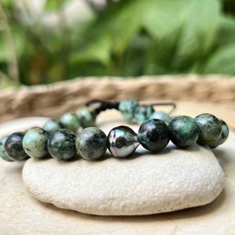 Pulsera de turquesa - Perla de Tahití - 8,33 mm