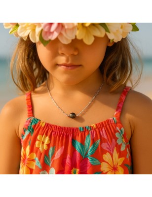 perle Tahiti collier enfant argent avec une perle de culture de Tahiti - cadeau bat mitsva