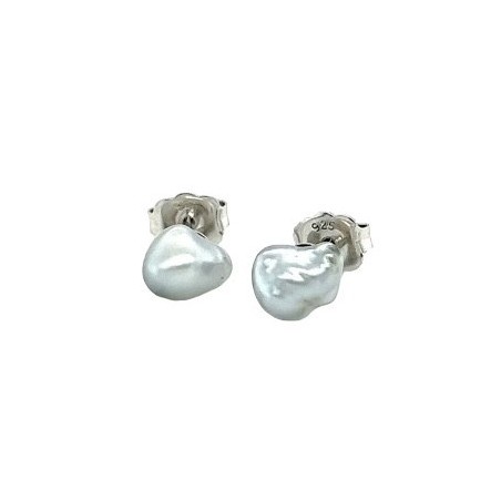 Moana Iti - Tahitian Keshi Ear Studs - Rhodium Silver