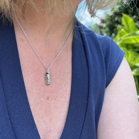 Health Tiki Pendant - Rhodium Silver - Black Agate