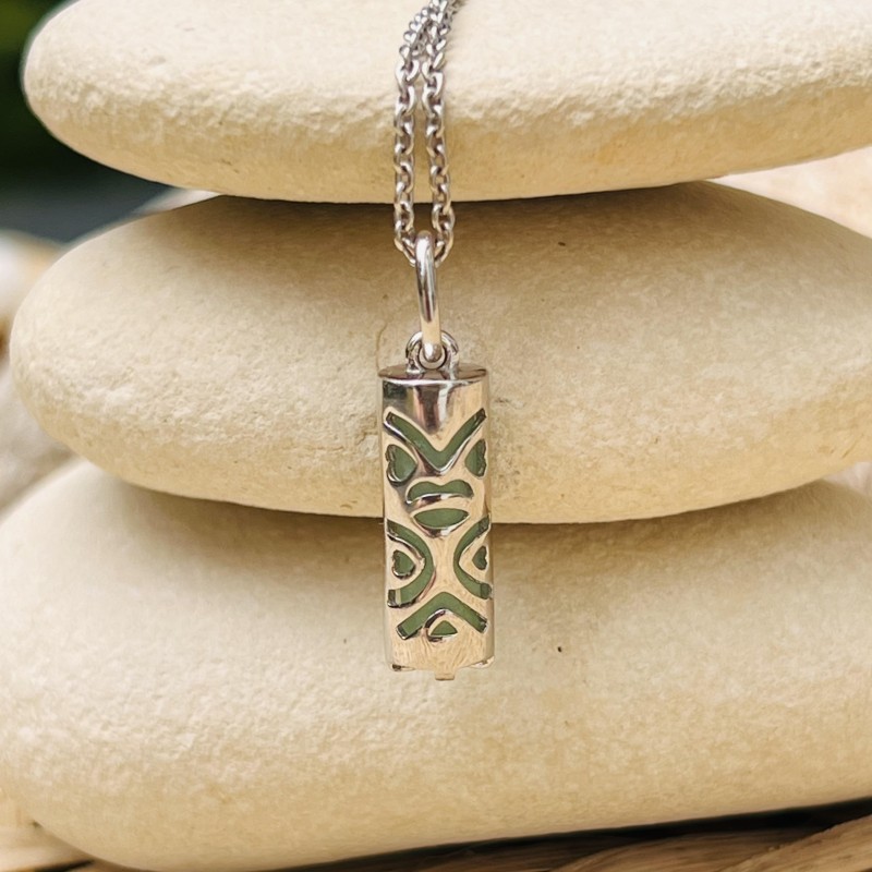 Pendentif Tiki Amour - Aventurine - Argent Rhodié