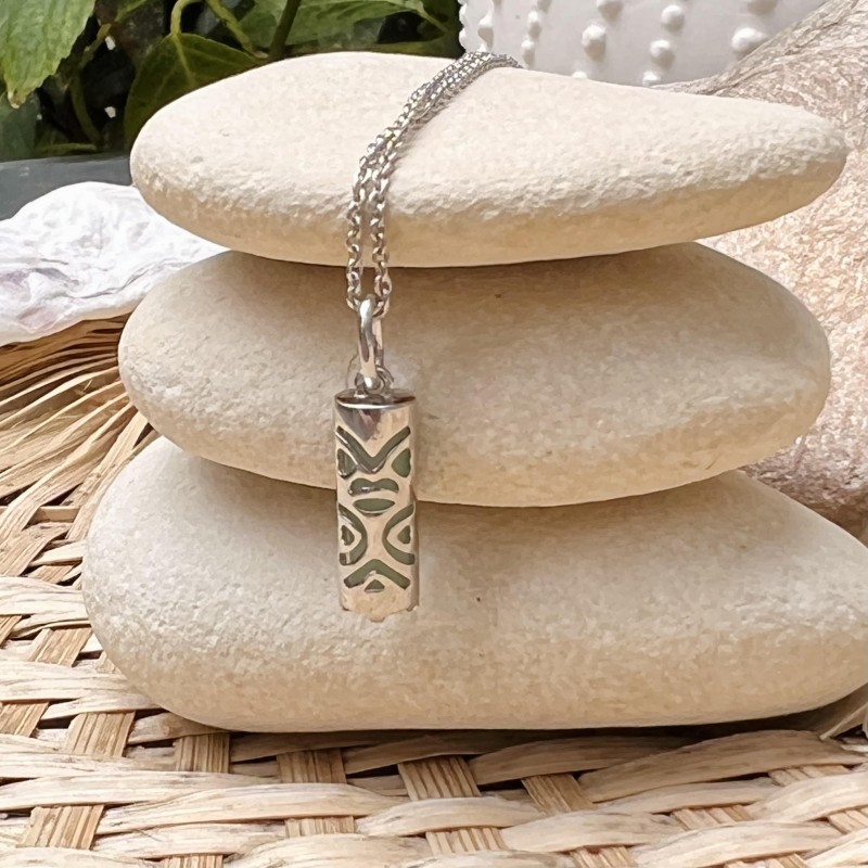 Pendentif Tiki Amour - Aventurine - Argent Rhodié