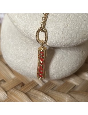 Strength Tiki Pendant - Gold-plated - Coral Resin