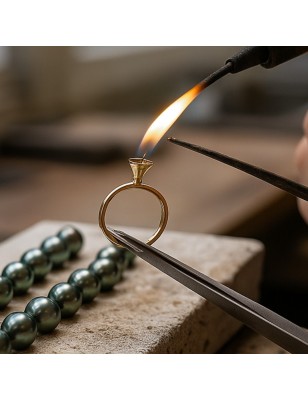 workshop to resolder a post on a ring with a pearl - resoldering a post onto a pearl ring - tahitian jewerly