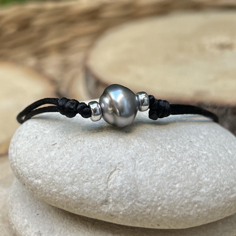 Perle de Tahiti - Gris Bleu - 9.70mm - Bracelet Satin