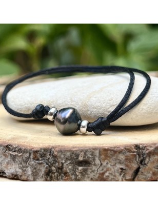 Heiata – Armband aus tahitischen schwarzen Perlen mit Satinmuster – 8,95 mm