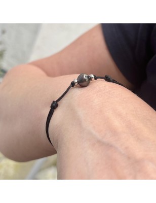 Heiata - Bracciale in raso con perle nere di Tahiti - 8,95 mm