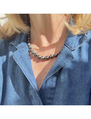 perles de culture de Tahiti en collier or femme perles Tahiti - collier tahitien avec des perles noires
