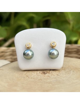 perles tahiti en boucles oreilles or femme perles de culture de Tahiti - boucles d'oreilles luxe diamant