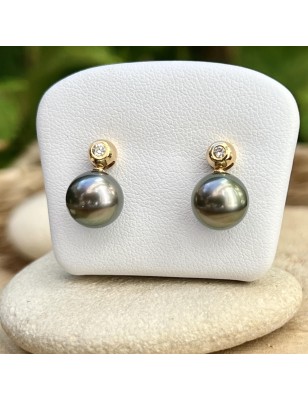 perles tahiti en boucles oreilles or femme perles de culture de Tahiti - boucles d'oreilles luxe diamant