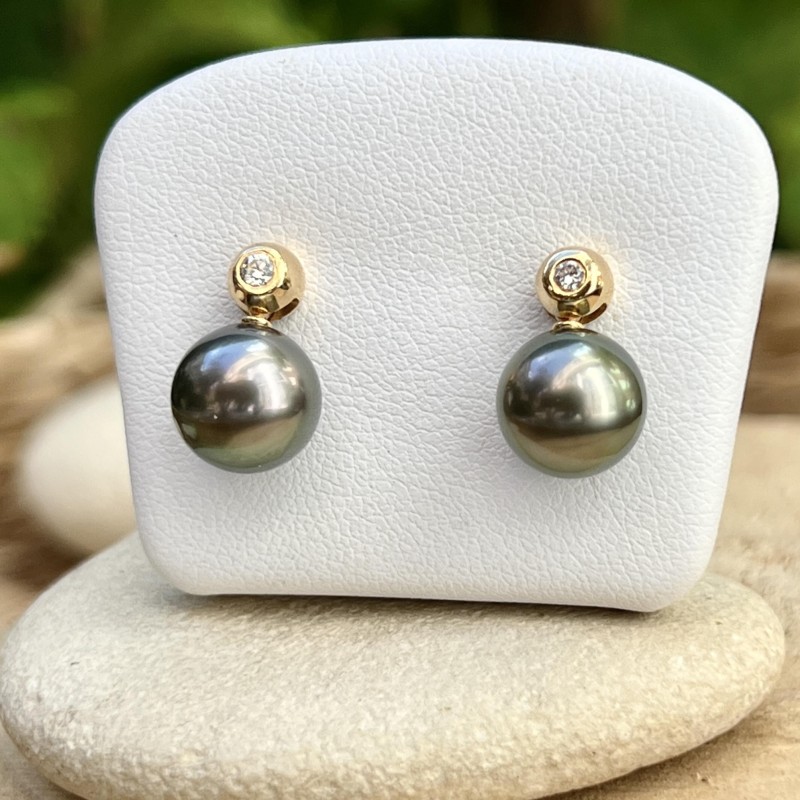 Evana - Boucles Or 18 Carats - Diamants Naturels - Perle de Tahiti - 9.33mm Evana - Boucles Or 18 Carats - Diamants Naturels - Perle de Tahiti - 9.33mm