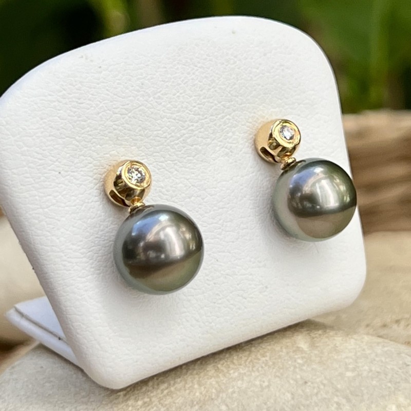Evana - Pendientes Oro 18 Quilates - Diamantes Naturales - Perla de Tahití - 9.33mm Evana - Pendientes Oro 18 Quilates - Diamantes Naturales - Perla de Tahití - 9.33mm