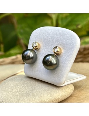 perle noire tahiti en boucles oreilles or femme perles noires de culture de Tahiti - boucles d'oreilles luxe diamant