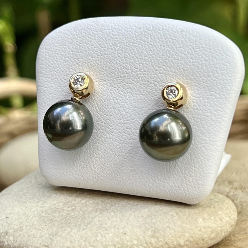 Evana - Boucles d'Oreilles Perles Noires - 10.36mm