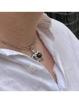 black pearl turtle pendant for men - engraved tahitian pearl jewel