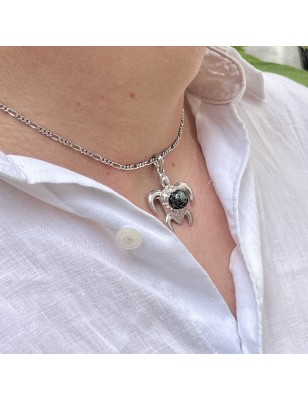 black pearl turtle pendant for men - engraved tahitian pearl jewel