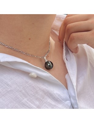 Toere - Colgante Oro Blanco 18 Quilates - Perla Negra - 14mm