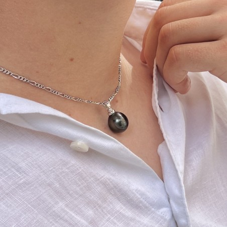 Toere - Colgante Oro Blanco 18 Quilates - Perla Negra - 14mm