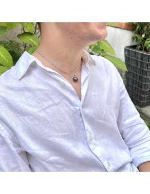 prix pendentif perle gravée argent rhodié - pendentif homme perle noire culture