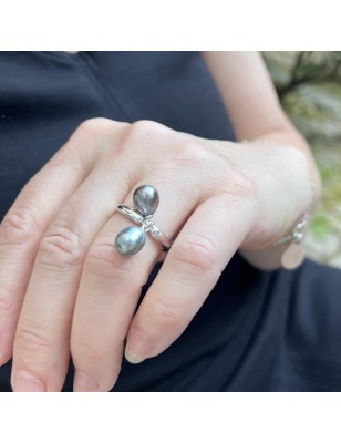 Vaai - Du und Ich - Tahiti-Perlen Blau Lagune und Aubergine