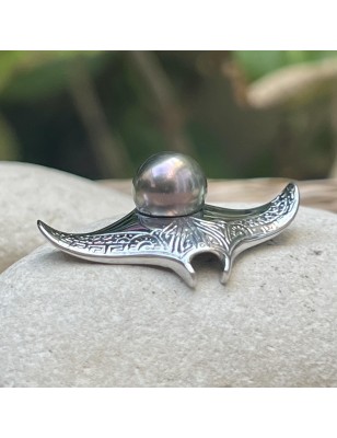 raie manta en pendentif argent perle de culture de Tahiti paon prix bijou tahitien