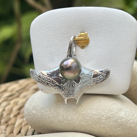 raie manta en pendentif argent perle de culture de Tahiti paon prix bijou tahitien