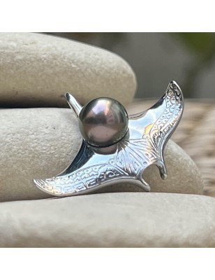 raie manta en pendentif argent perle de culture de Tahiti paon prix bijou tahitien