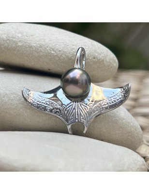 raie manta en pendentif argent perle de culture de Tahiti paon prix bijou tahitien