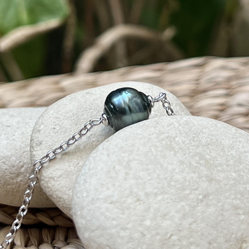 Gena - Green Tahitian Pearl - Rhodium Silver Bracelet