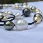 Collana in pelle - 24 perle dei mari del sud - 15 perle di Tahiti