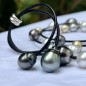Leather Long Necklace - 15 Tahitian Pearls - 24 South Sea Pearls