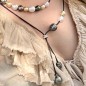 Leather Long Necklace - 15 Tahitian Pearls - 24 South Sea Pearls