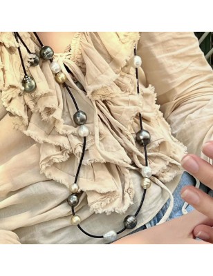 sautoir de perles des mers du sud et perles de Tahiti - collier long perles tahitiennes