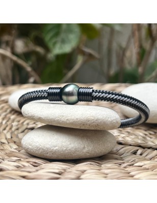 Ezio - Pulsera para hombre con perla de Tahití y pavo real - 11,60 mm