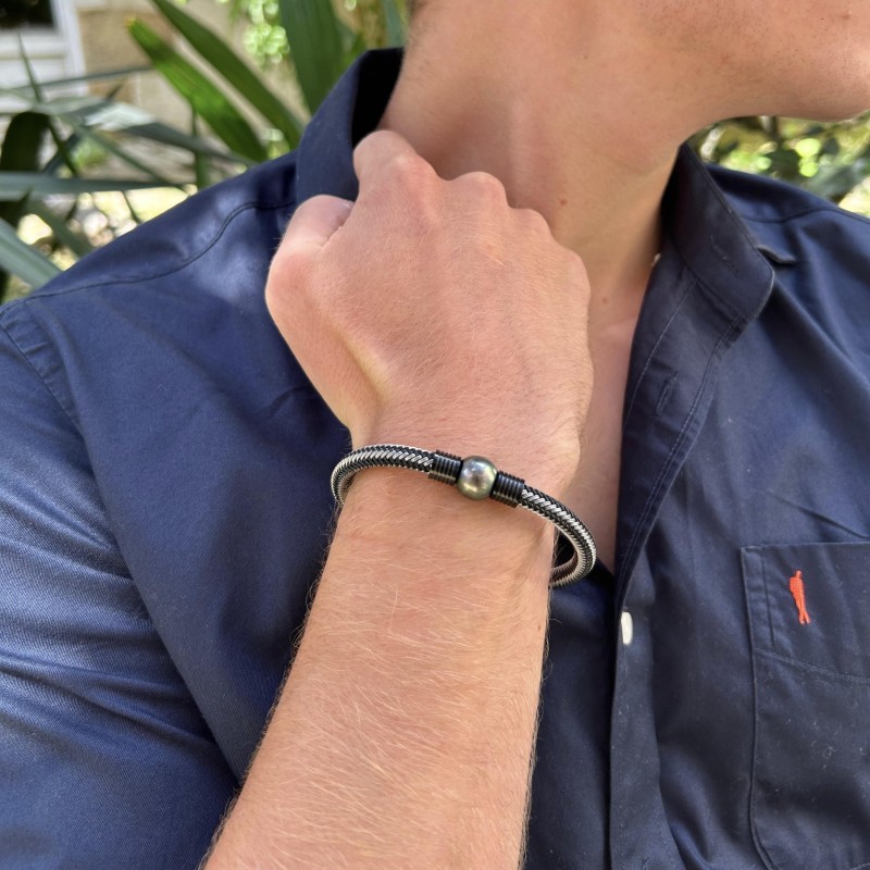 Ezio - Bracciale da uomo con perle di Tahiti e pavone - 11,60 mm