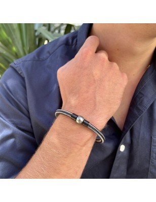 Genuine 10.92mm Tahitian Cultured Pearl Men 's Bracelet - Stainless Steel