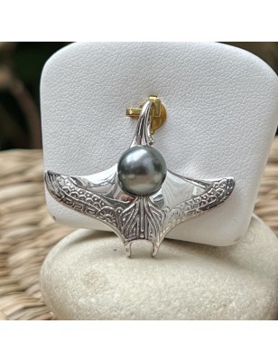 raie manta en pendentif homme perle noire de Tahiti prix bijoux tahitiens