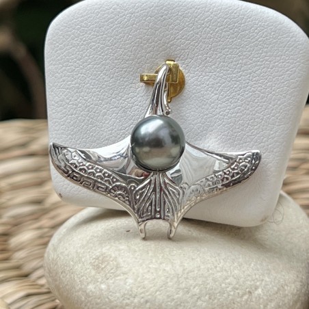 raie manta en pendentif homme perle noire de Tahiti prix bijoux tahitiens