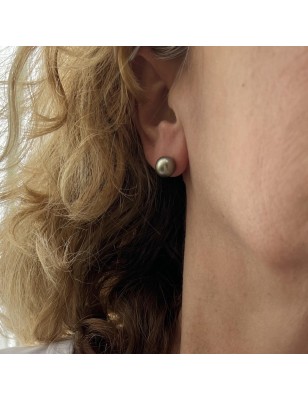 Perles de Tahiti - Vert Eau - Clous Oreilles Or Jaune 18 Cts - 8.82mm