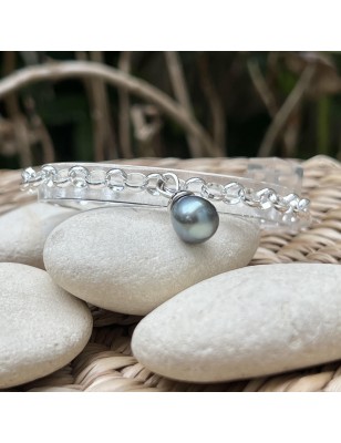 Souffle des Lagons - Oval Tahitian Pearl - Rhodium-plated Silver