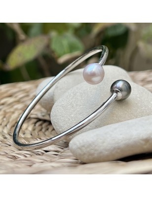 silver you and me bangle tahitian cultured pearls price - perla Tahiti